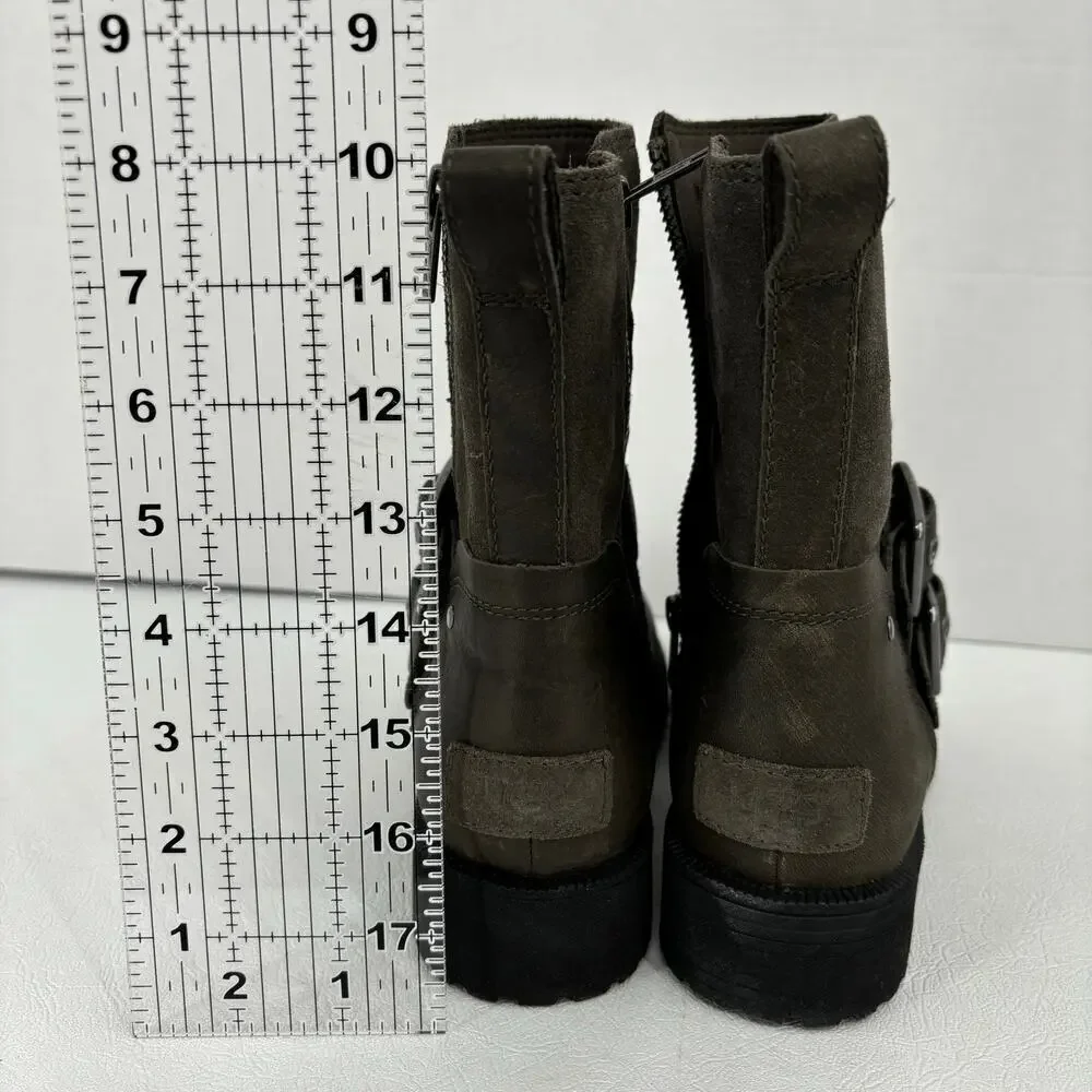 UGG Wilde‎ Moto Buckle Boots Women's Size 5.5 Waterproof Leather Suede Wool